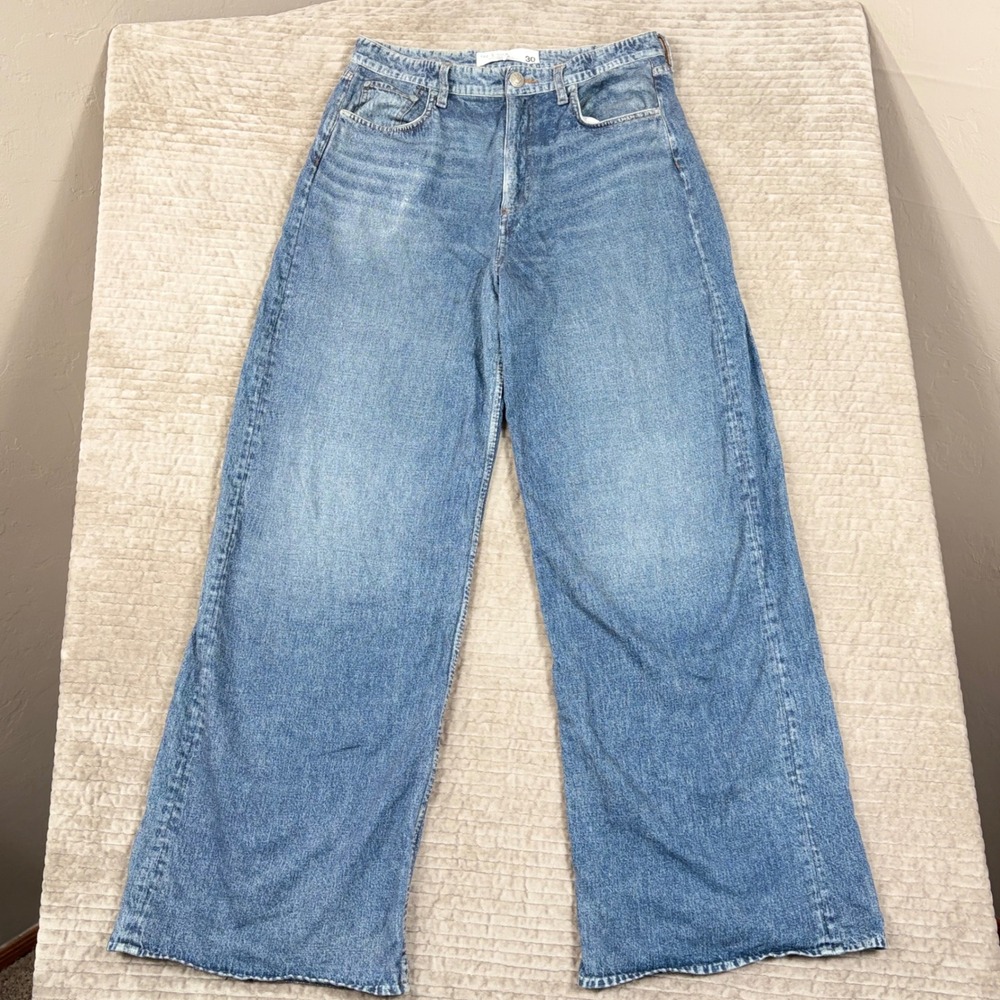 Rag & Bone New York Wide Leg Jeans Blue Medium Wash High Rise Size 30 Cotton